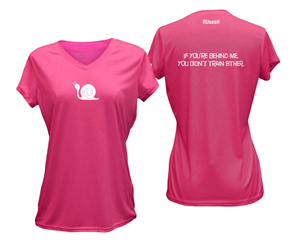 WOMEN'S REFLECTIVE SHORT SLEEVE SHIRT - DIDN'T TRAIN - Front & Back - Neon Pink