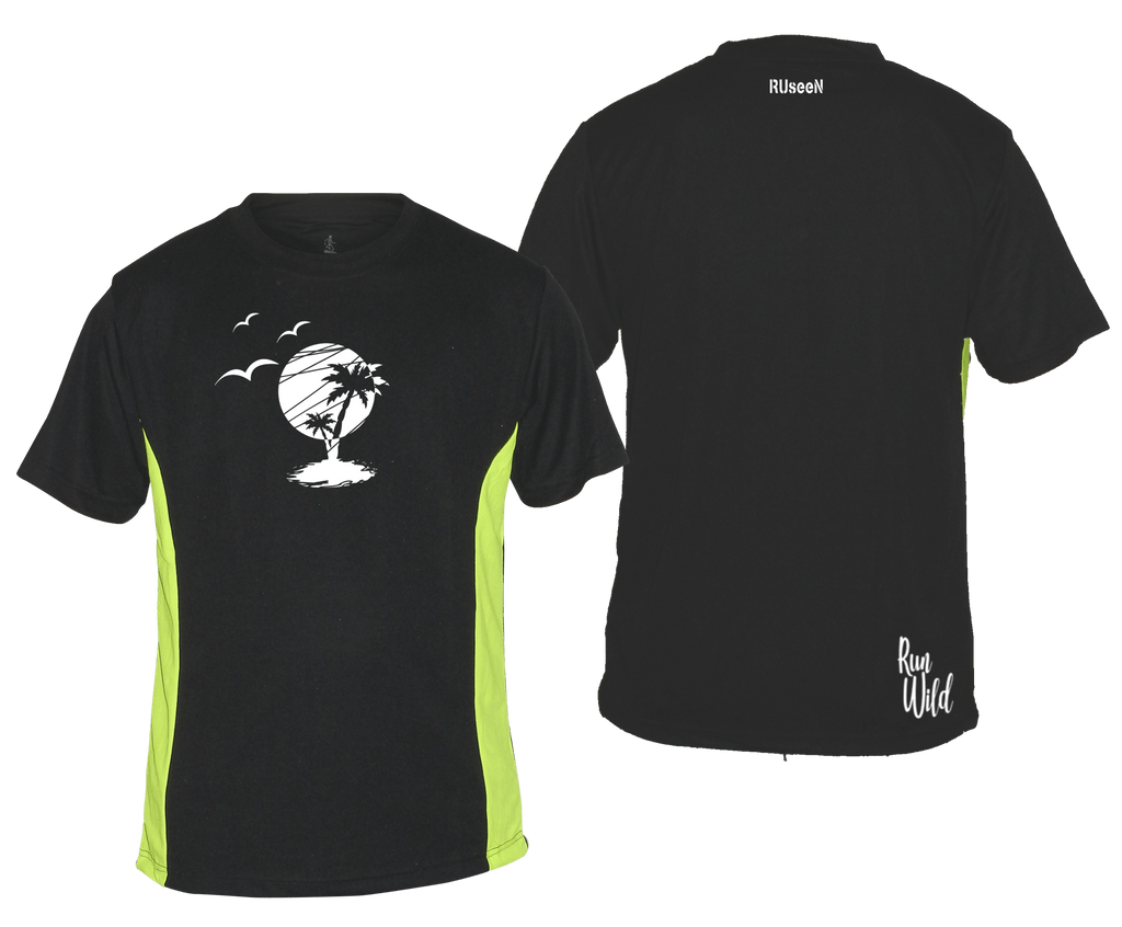 MEN'S REFLECTIVE SHORT SLEEVE – PARADISE – Front & Back – Black & Lime