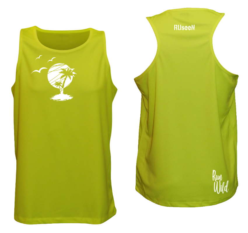 MEN'S REFLECTIVE TANK TOP SHIRT –  PARADISE - Front & Back –  Lime Yellow