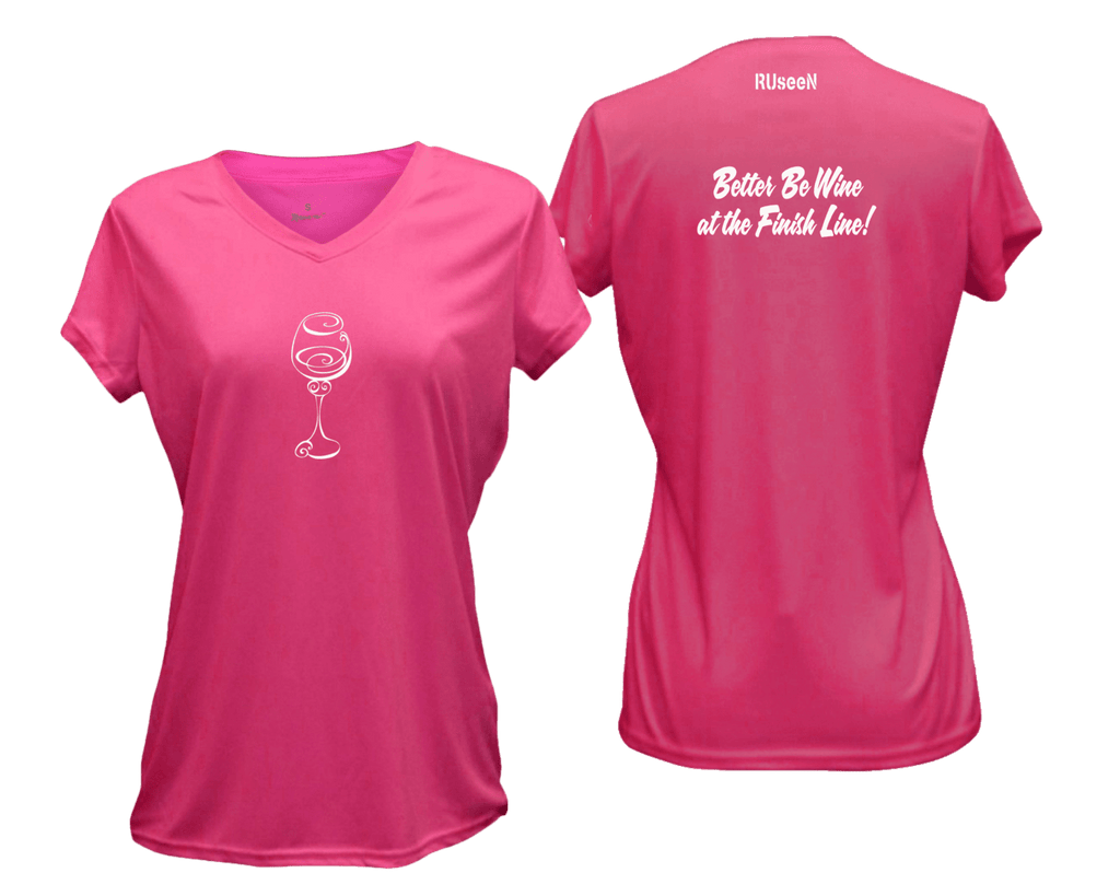 WOMEN'S REFLECTIVE SHORT SLEEVE SHIRT –  BETTER BE WINE - Front & Back – Neon Pink