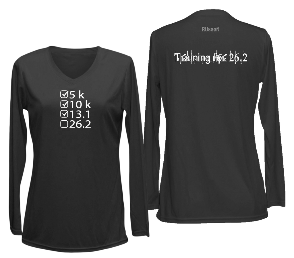 Women's Reflective Long Sleeve - Training for 26.2 - Front & Back - Black