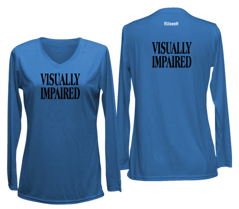 WOMEN'S LONG SLEEVE SHIRT – VISUALLY IMPAIRED - Black Text - Front & Back – Electric Blue