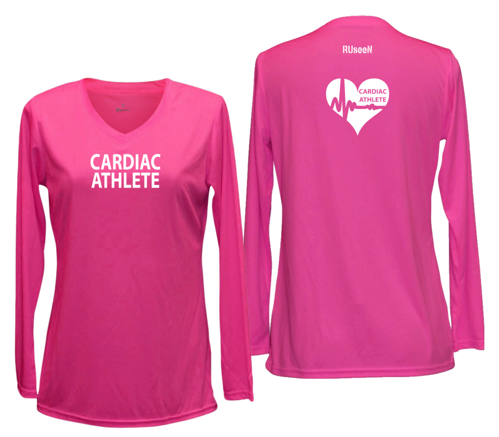 WOMEN'S LONG SLEEVE SHIRT – CARDIAC ATHLETE - Reflective - Front & Back – Neon Pink