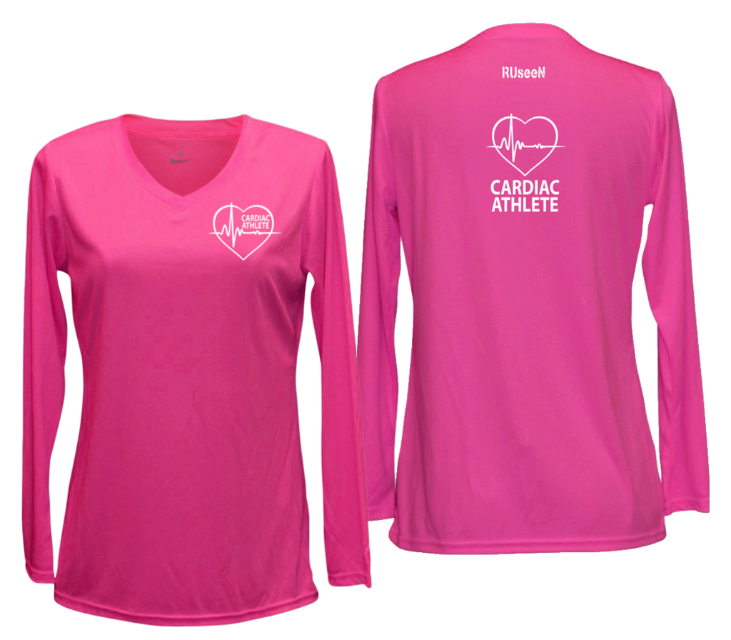 WOMEN'S LONG SLEEVE SHIRT – CARDIAC ATHLETE - Reflective - Front & Back – Neon Pink