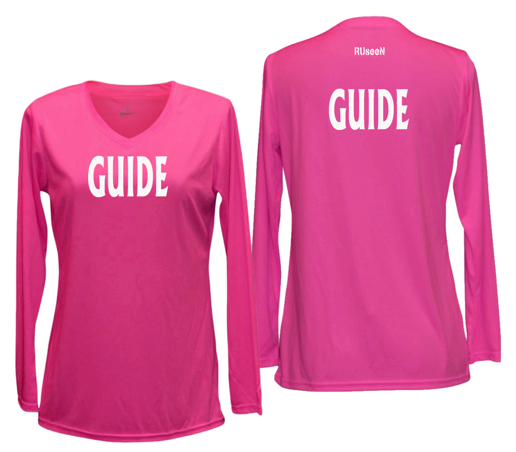 WOMEN'S REFLECTIVE LONG SLEEVE SHIRT – GUIDE - Front & Back – Neon Pink