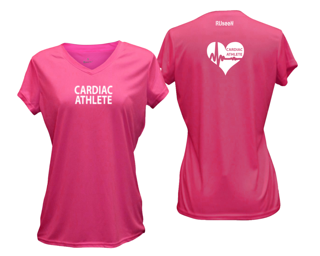 WOMEN'S SHORT SLEEVE SHIRT – CARDIAC ATHLETE - Reflective - Front & Back – Neon Pink
