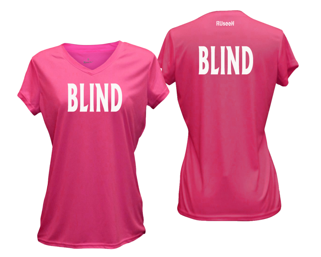 WOMEN'S REFLECTIVE SHORT SLEEVE SHIRT – BLIND - Front & Back – Neon Pink