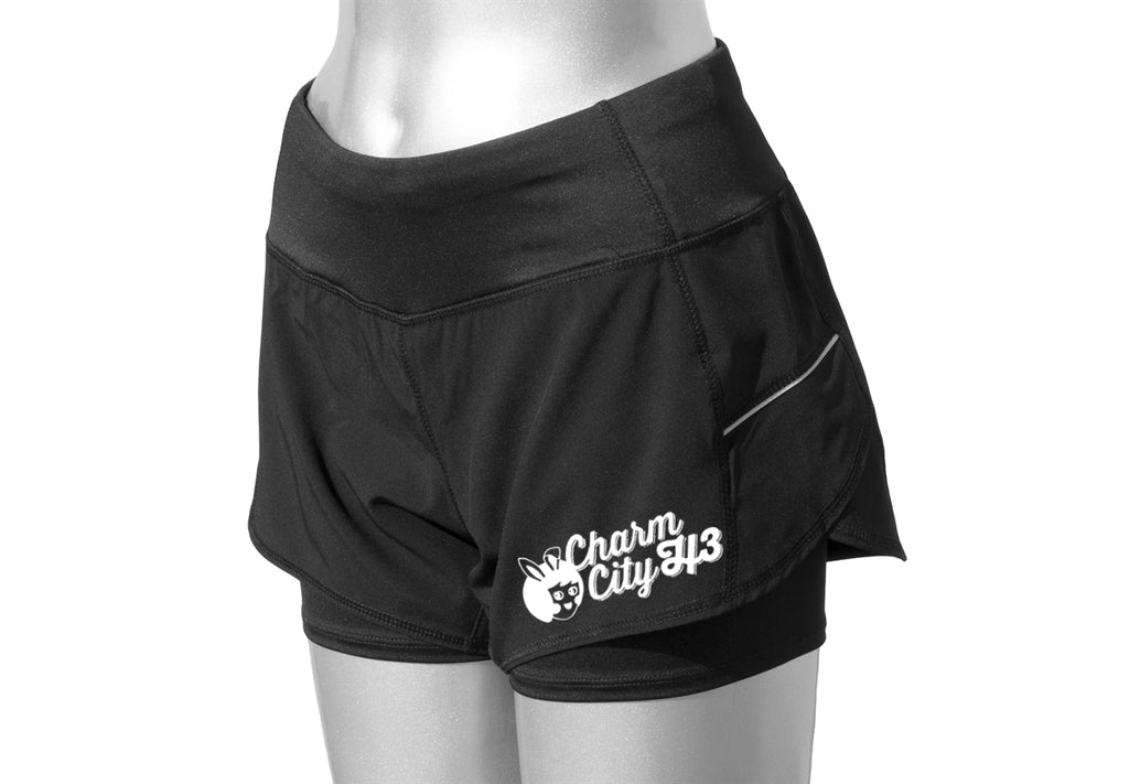 WOMEN'S REFLECTIVE RUNNING SHORTS – CHARM CITY H3 - Front - Black