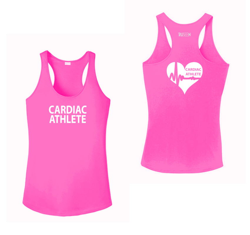 WOMEN'S TANK TOP – CARDIAC ATHLETE - Reflective - Front & Back – Neon Pink