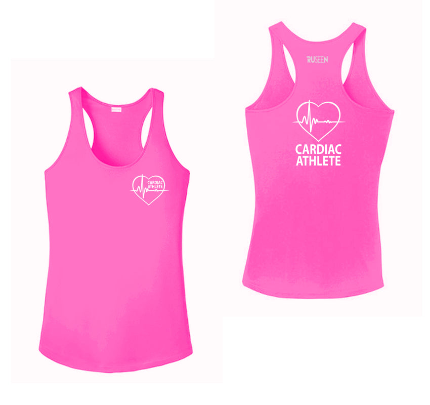 WOMEN'S TANK TOP – CARDIAC ATHLETE - Reflective - Front & Back – Neon Pink