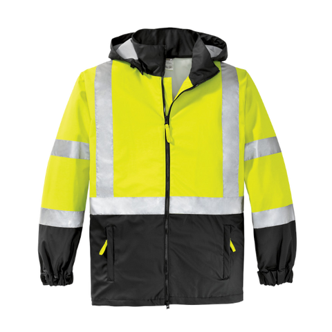 Class 3 Lime Yellow & Black Reflective Windbreaker Jacket - Front