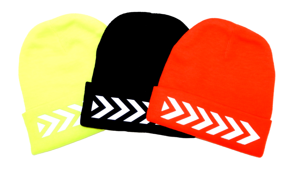 UNISEX REFLECTIVE KNIT BEANIE - CHEVRON - Lime Yellow, Black & Orange