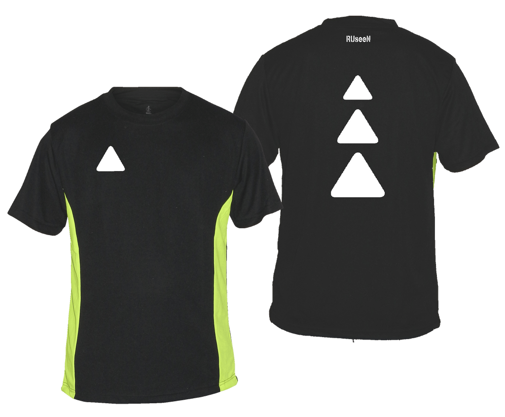 Men's Reflective Short Sleeve Shirt - Triangles - Black & Lime
