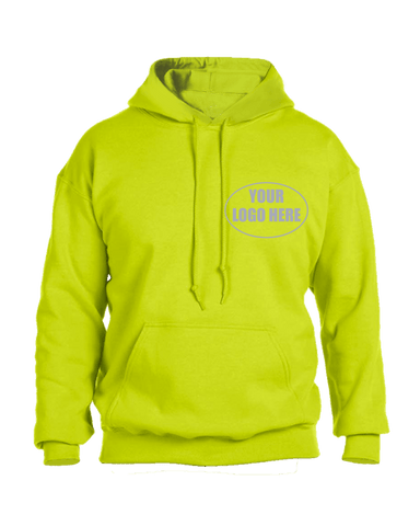 High Visibility Reflective Hooded Sweatshirt w/ Custom Logo - Front - Safety Yellow