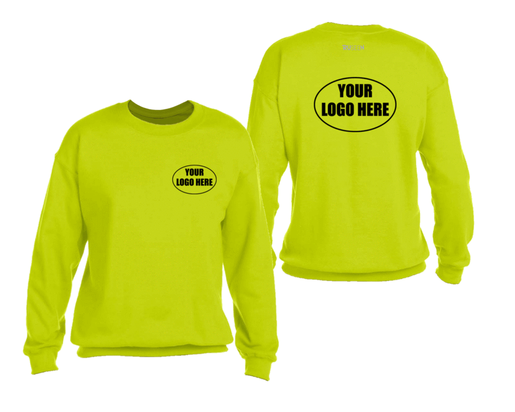 High Visibility Graphic Sweatshirt With Custom Logo - Front & Back - Safety Yellow