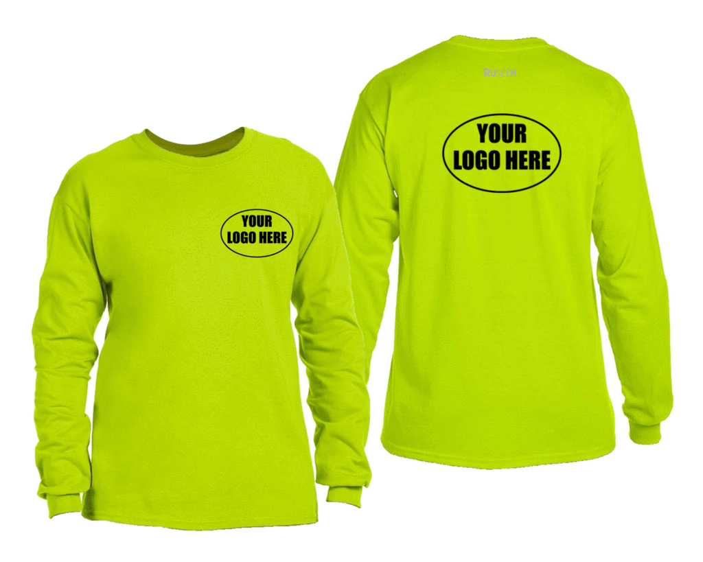 High Visibility Long Sleeve Shirt With Custom Logo - Front & Back - Safety Green