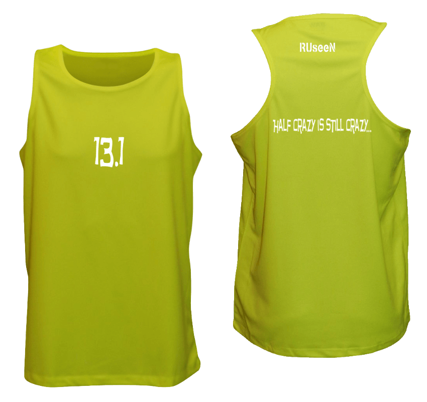 Men's Reflective Tank Top - 13.1 Half Crazy - Front & Back - Lime Yellow
