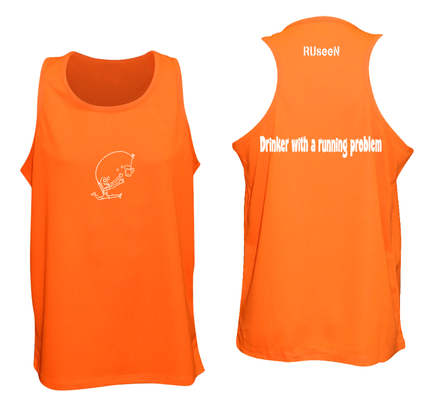 Men's Reflective Tank Top- Drinker with a Running Problem - Front & Back - Orange