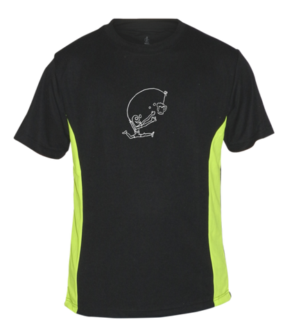Men's Reflective Short Sleeve Shirt - Drinker with a Running Problem - Front - Black w/ Lime Yellow Stripe