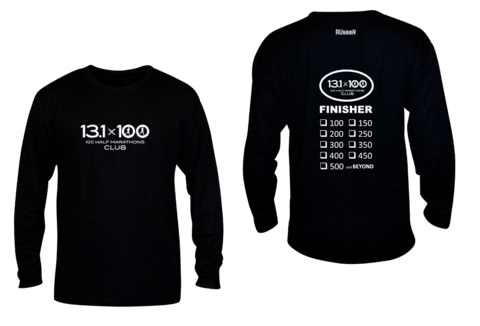Unisex Reflective Long Sleeve Shirt - 100 Half Marathons Finisher - Front & Back - Black