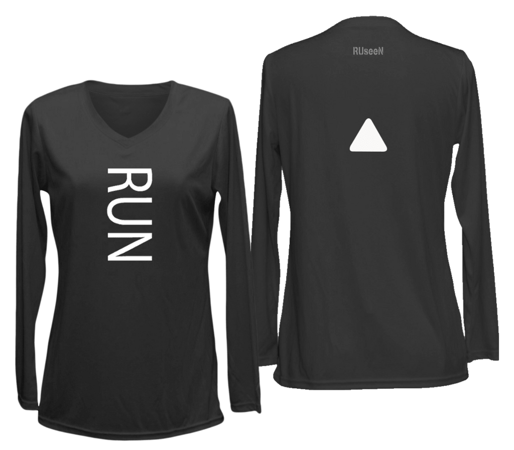 Women's Reflective Long Sleeve Shirt - RUN - Front & Back - Black