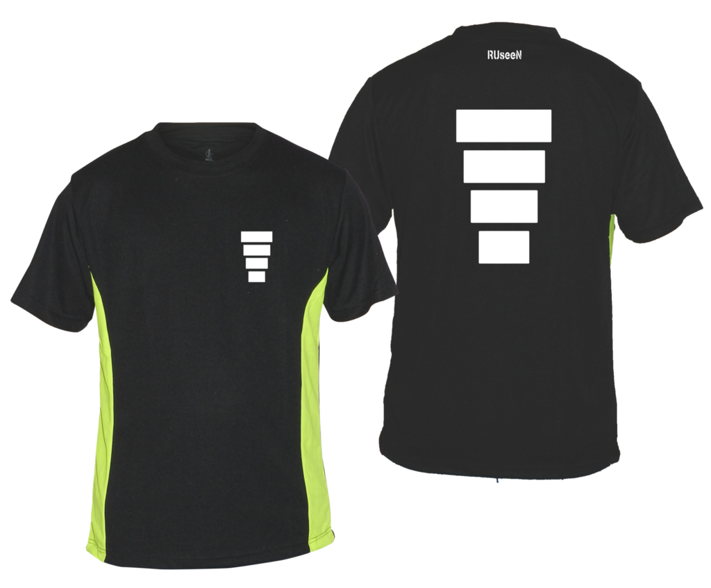Men's Reflective Short Sleeve Shirt - Block - Front & Back - Black w/ Lime Yellow Stripe