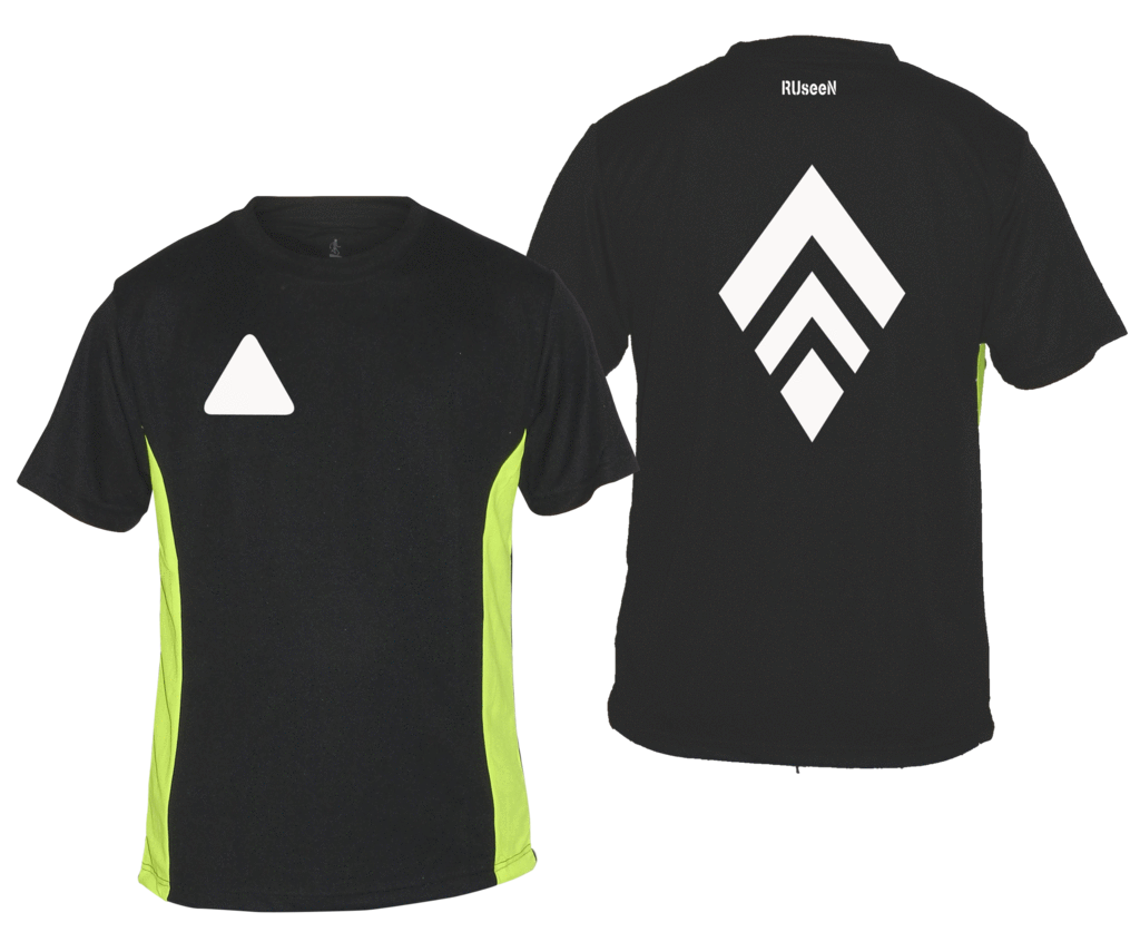 Men's Reflective Short Sleeve Shirt - Broken Diamond - Front & Back - Black w/ Lime Yellow