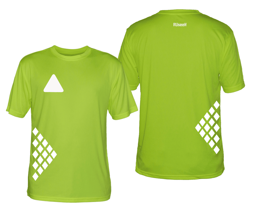 Men's Reflective Short Sleeve Shirt - Diamond Pattern - Front & Back - Lime Yellow