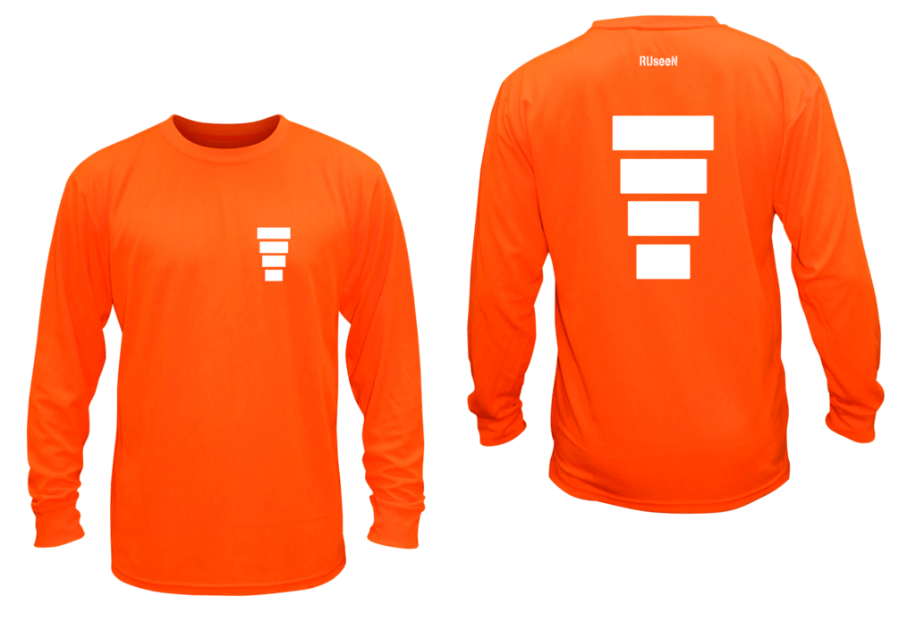 Unisex Reflective Long Sleeve Shirt - Block - Overstocks - Front & Back - Orange