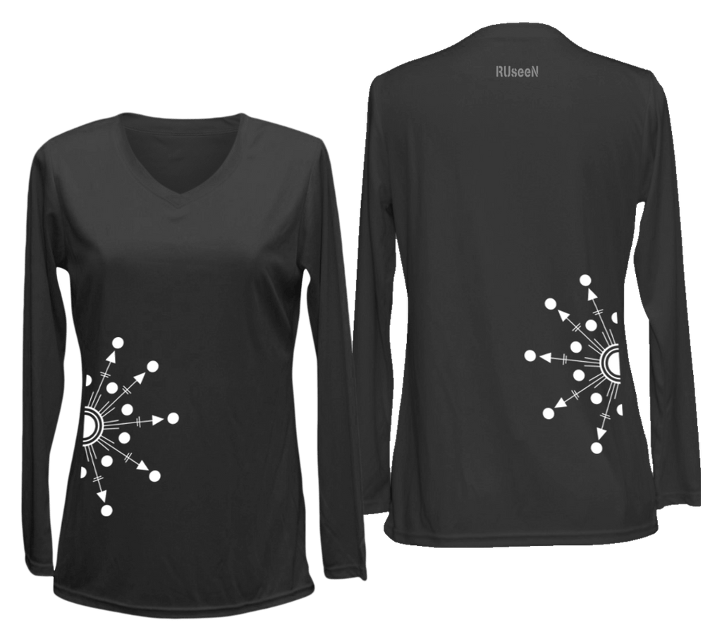 Women's Reflective Long Sleeve Shirt - Directions - Front & Back - Black