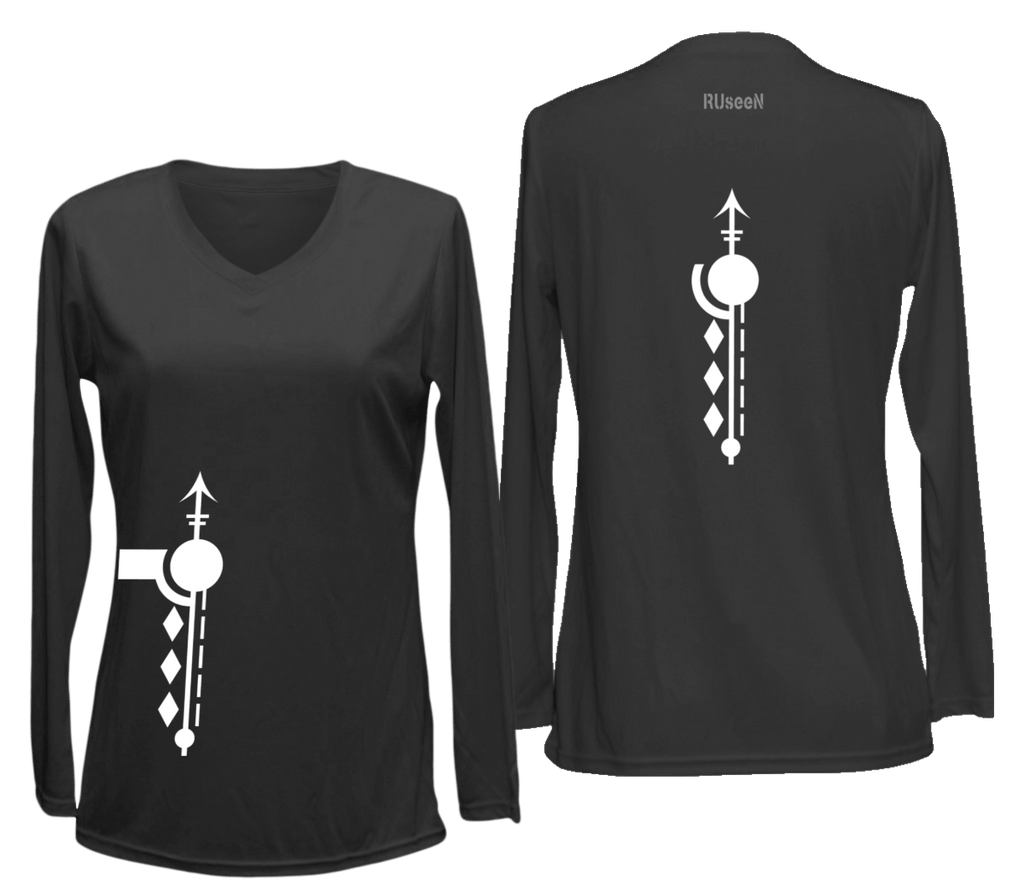 Women's Reflective Long Sleeve Shirt - Paths - Front & Back - Black
