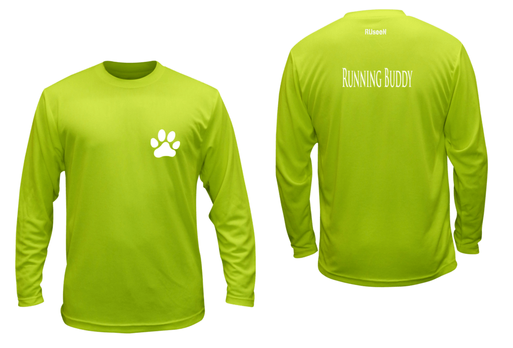 Unisex Reflective Long Sleeve Shirt - Running Buddy - Front & Back - Lime Yellow