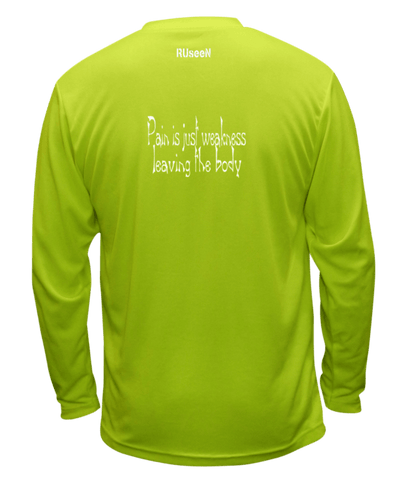 Unisex Reflective Long Sleeve Shirt - Pain is Weakness - Back - Lime Yellow