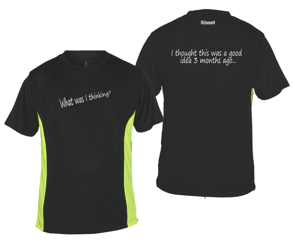 Men's Reflective Short Sleeve Shirt - Good Idea - Front & Back - Black w/ Lime Yellow Stripe