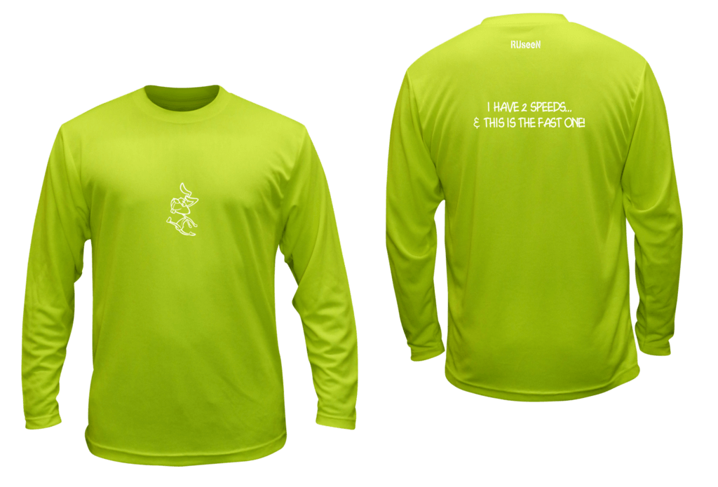 Unisex Reflective Long Sleeve Shirt - 2 Speeds Rabbit - Front & Back - Lime Yellow