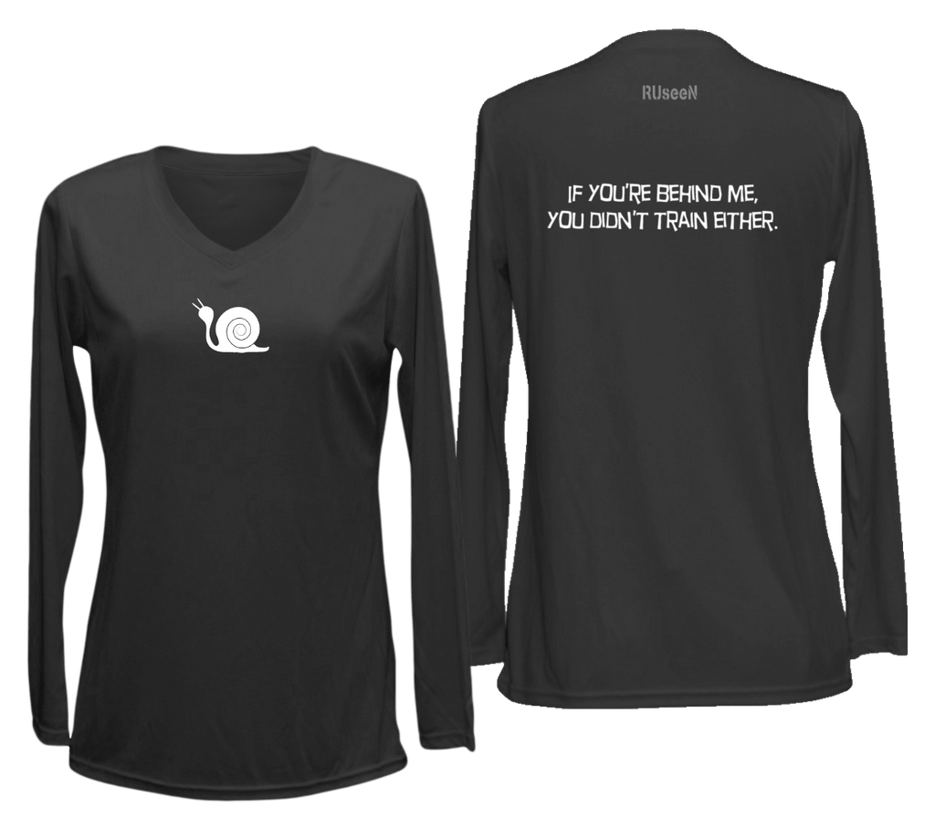 Women's Reflective Long Sleeve Shirt - Didn't Train - Front & Back - Black