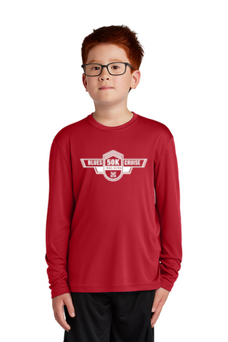 Youth Blues Cruise Long Sleeve Tech Tee - Front True Red model