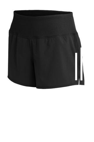 front of black ladies shorts with 2 reflective side stripes
