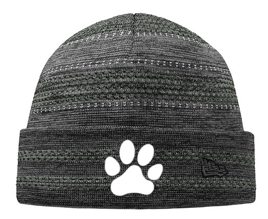 Fleece Lined Knit Beanie with paw print reflective design - Black