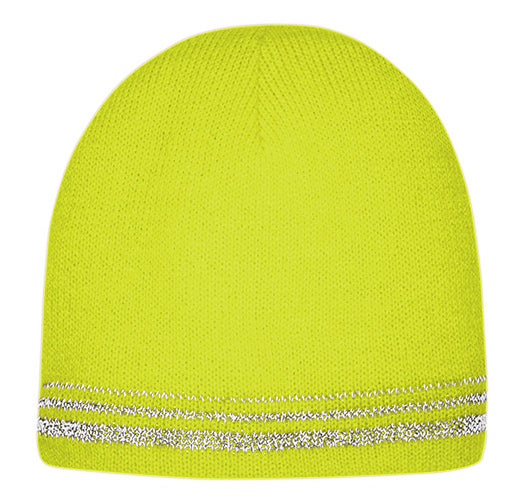 Knit beanie with 3 reflective stripes - Safety Yellow
