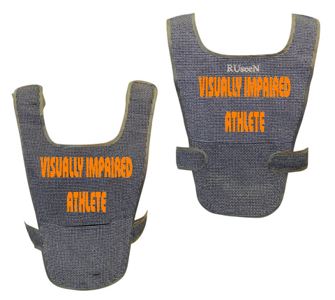 Reflective Running Vest - Visually Impaired Athlete - Front & Back - Black with bright Orange text