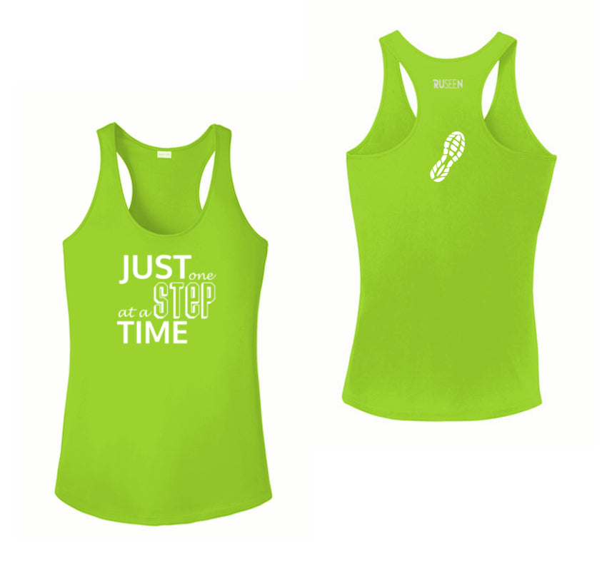 Women's Reflective Tank Top - Just One Step at a Time - Lime Green