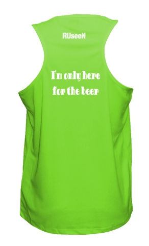 Men's Reflective Tank Top Shirt - I'm Only Here For The Beer - Back - Neon Green