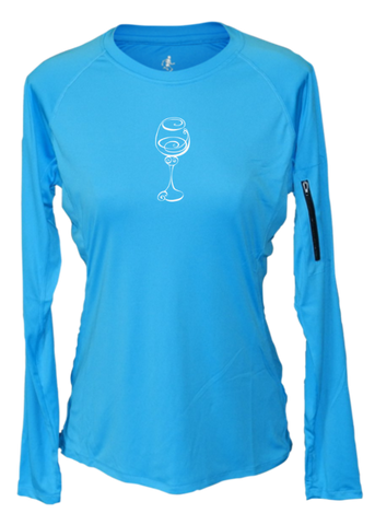 WOMEN'S REFLECTIVE LONG SLEEVE CREW NECK – BETTER BE WINE – Front - Bright Blue