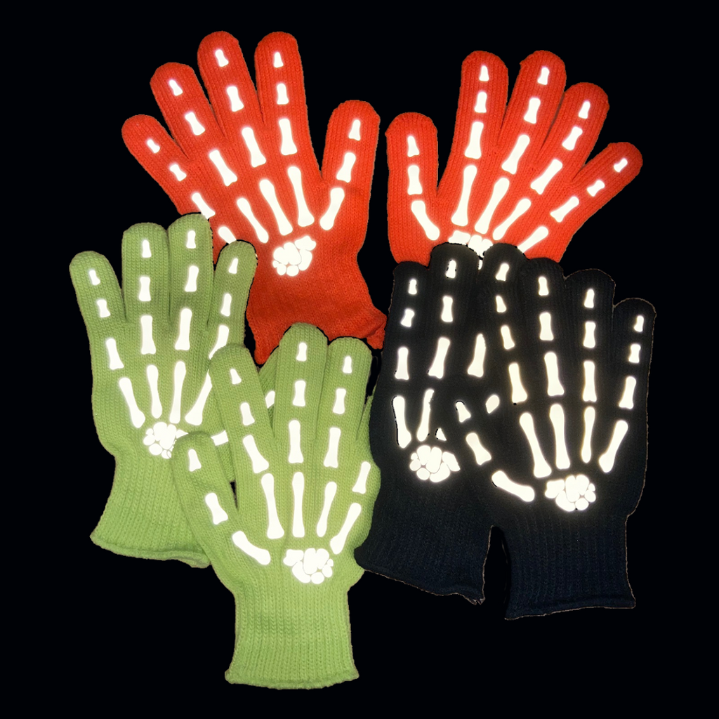 Reflective Knit Gloves - Bony Fingers - Black, Yellow, Orange, Night View