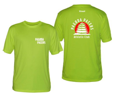 Men's Reflective Short Sleeve Shirt – Reading Pagoda Pacers - Front & Back - Lime Yellow