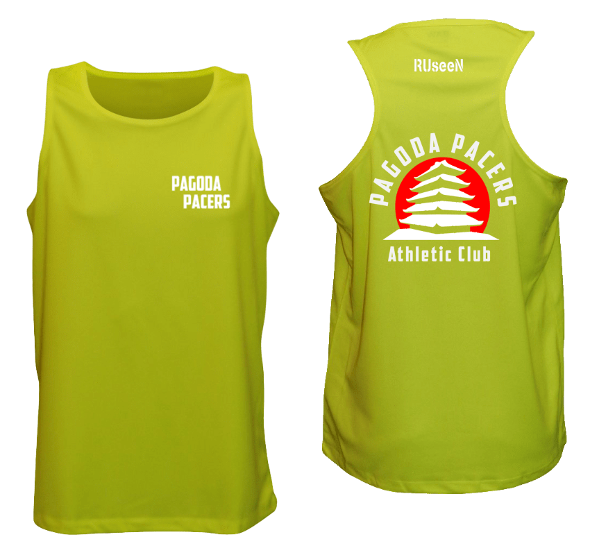 Men's Reflective Tank – Reading Pagoda Pacers - Front & Back - Lime Yellow