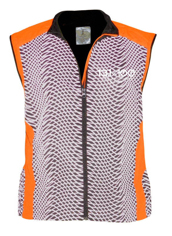 Reflective Tech Vest - 100 Half Marathons Club - Front - Orange