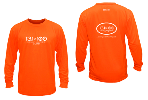 Unisex Reflective Long Sleeve - 100 Half Marathons Club - Front & Back - Orange