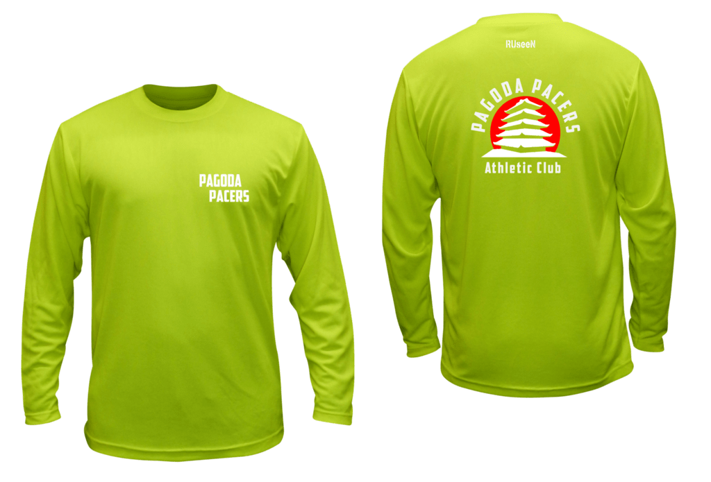 Unisex Reflective Long Sleeve – Reading Pagoda Pacers - Front & Back - Lime Yellow